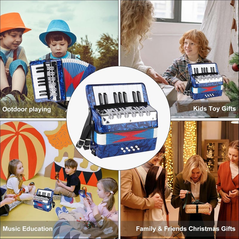 BGMUSER Mini Accordion Instrument 17 keys Accordian with Celluloid Body Strap for Beginners Acordeón (Blue) - Image 5